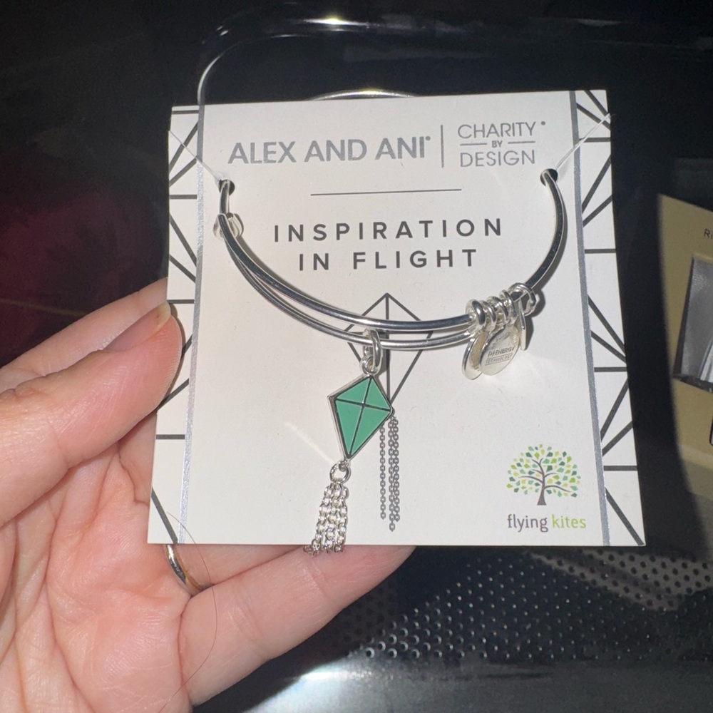 Alex and Ani Silver Kite Charm Bangle with Mint Green Enamel